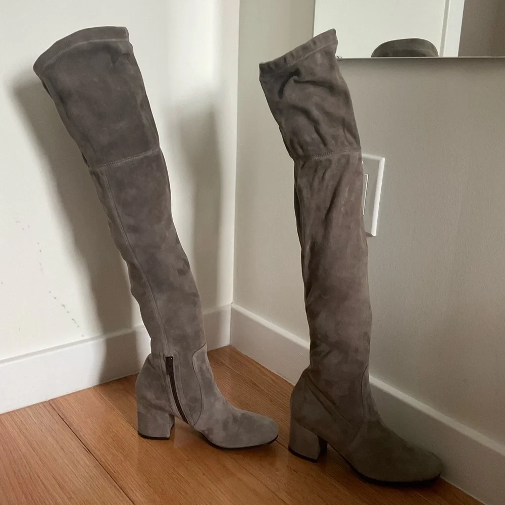Via Roma 15 Gray Suede Leather Over The Knee Thigh High Heel Boots NWT Size 36.5
